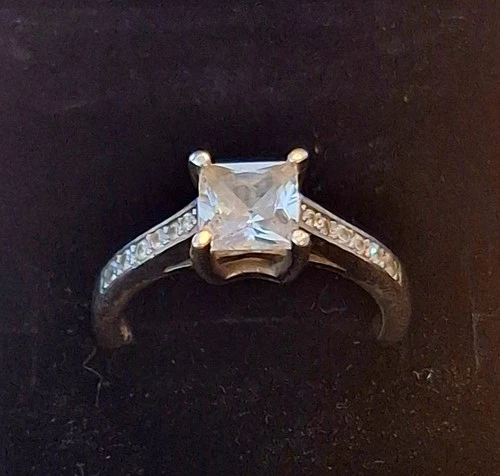 Vintage Sterling Silver CZ Engagement Ring Size 6.75