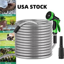 Stainless Steel Garden Hose 25-150ft Flexible Metal Hose No Kink Wspray Nozzle
