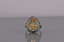 Sterling Silver Yellow Citrine Teardrop White Topaz Halo Band Ring 925 Sz: 7