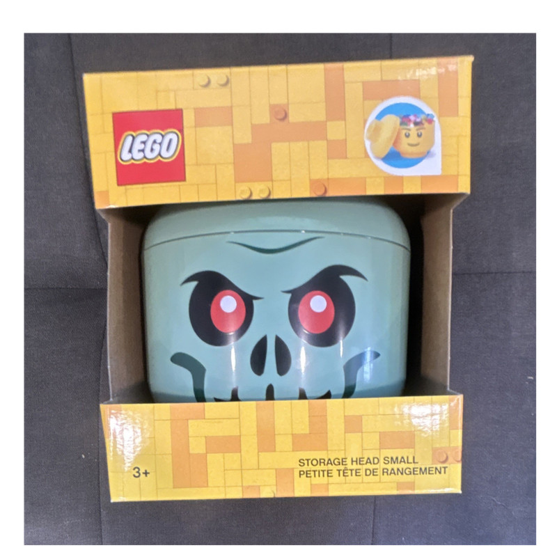 LEGO Storage Head Small Skull Design Light Green Black Red Container