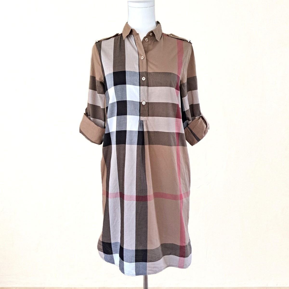 BURBERRY Kelsy Brown Check Dress Cotton Shirt Dress Size 2 No Belt