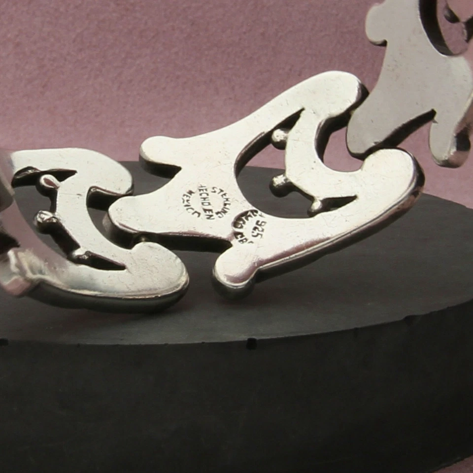 taxco mexico sterling silver vintage scrolled link bracelet size 6.75in - Image 3 of 3