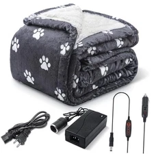 12 Volt Heated Car Blanket 59 x 51 Inch Portable Electric Blanket Puppy Paws