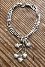 Sterling Silver 925 Five Heart Five Chain Bracelet 8  Bracelet