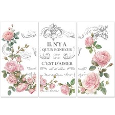 3 Sheets Pink Floral Rub on Transfers for Crafts Retro Decorative Patterns Furni