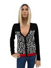 Comma Strickjacke cardigan schwarz weiß rot Größe m