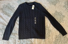 NWT Nautica Men  s Medium Navy Blue Cable Knit Crewneck Pullover Sweater MSRP 98