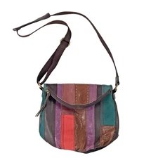 The Sak Patchwork Multicolor Leather Hobo Crossbody Handbag Shoulder Purse Boho