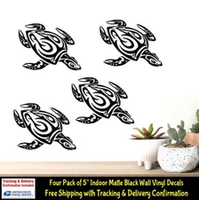Tribal Sea Turtle 4 Indoor Removable Black Vinyl Decal Laptop Tablet Wall Door