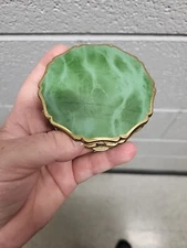 Vintage Stratton Marbled Jade Mirrored Powder Compact, Made in England