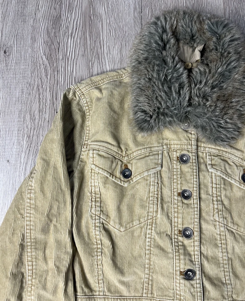 Chaqueta Blazer Y2K DKNY Para Mujer Tostada Pana con Cuello de Piel Desmontable Talla Grande Foto 4 de 4