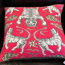 new Pink Velvet Tiger Throw Pillow 21” Down Feather gray white black decor