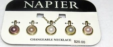 New NAPIER 5 Changeable Necklace Enhancers Gold w/Faux Pearls in Pastel Colors