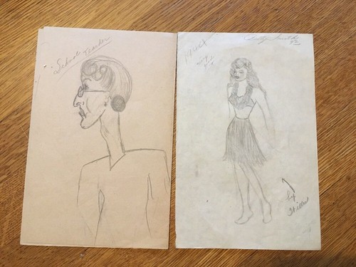 Collezione schizzi matita anni '40 in legno album di ritagli amatoriale outsider art - Foto 7 di 12