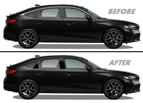 Blackout Vinyl Overlay for 22+ Honda Civic Hatchback Door Pillars - 第 1/3 張圖片