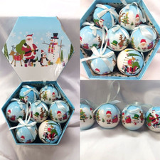 SANTA REINDEER SNOWMAN BLUE CHRISTMAS BALL ORNAMENTS WITH HANGING RIBBON 14 PC