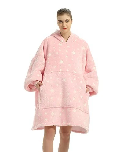 Oversized Hoodie Blanket, Pink Hooded Snuggle Jumper Glow In The Dark YEASQGS