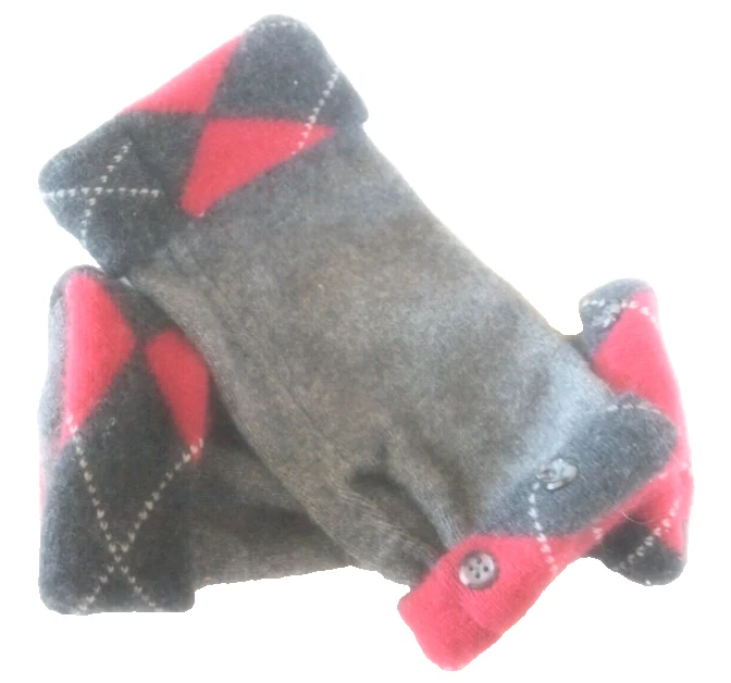 FINGERLESS GLOVES GRAY BLACK RED 100% CASHMERE ONE SIZE FITS MOST S M L MITTENS - Image 2 of 3