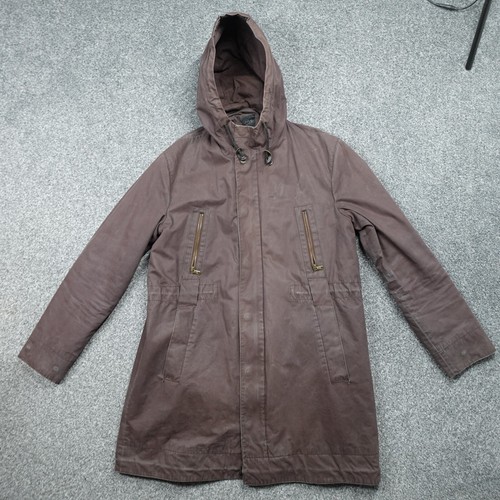 COS Jacket Mens Large Brown Fleece Lined Heavy Hooded Long - Minor Flaw -