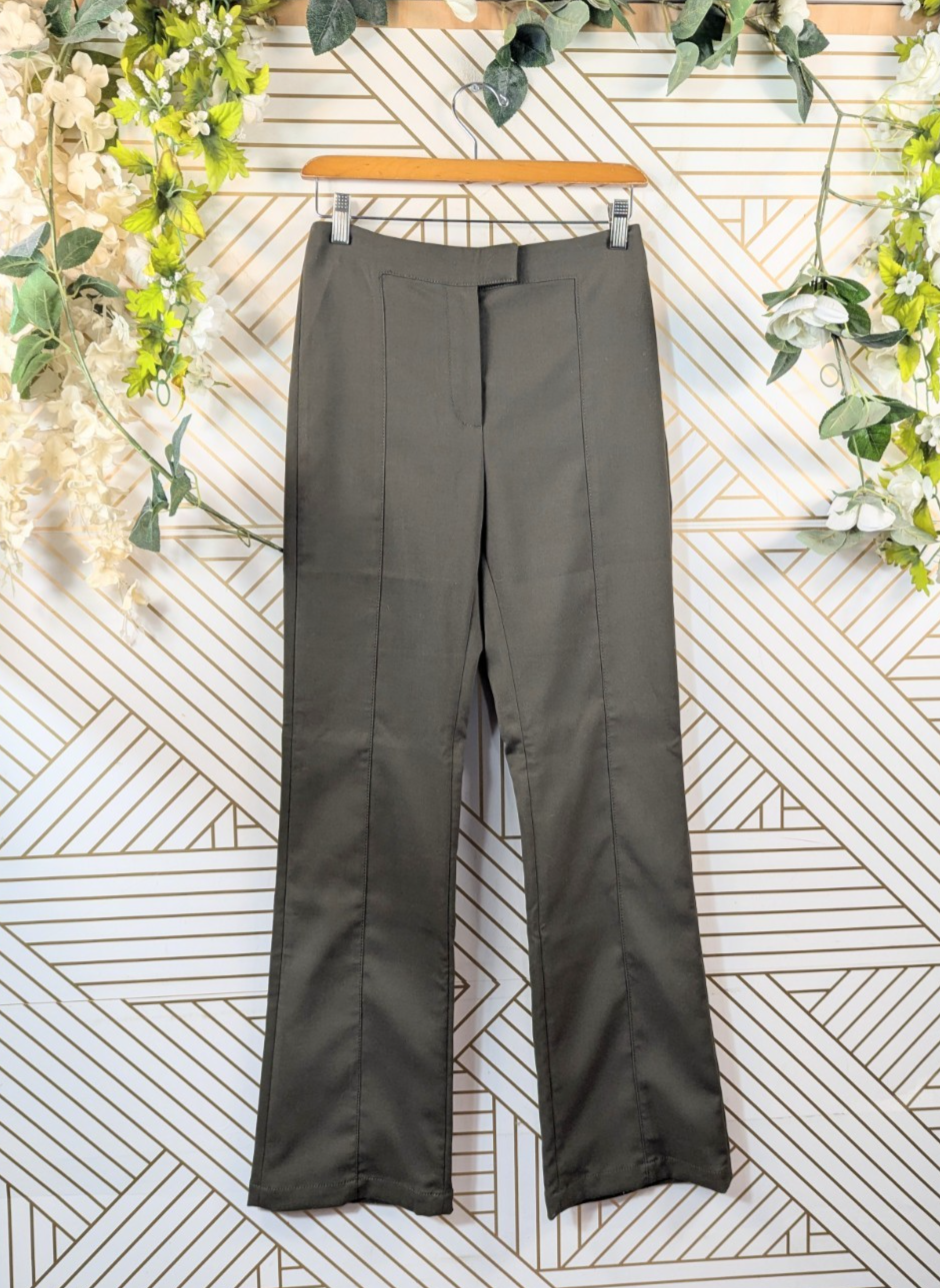 ALTRA & Other Stories Pantalone donna gamba dritta verde cuciture davanti vita alta tg 4