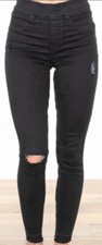NWT New 128 SPANX ANKLE SKINNY Distressed BLACK pull-on Jeans Jeggings-Size XS