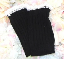 BLACK & white crochet trim 8" cuff BOOT TOPPERS!" Boot Cuff Billy" leg warmer 