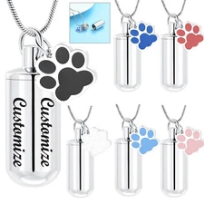 Paw Cylinder Hollow Pendant Pet Memorial Necklace for Dog Cat Cremation Ashes