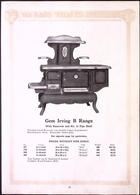 Floyd Wells Company Royersford PA Irving Ranges Gem Irving B Range c1910s