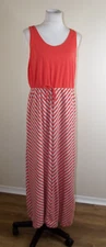 Sonoma Womens Sleeveless MAXI DRESS - Size XL - Coral Orange Stripe Sundress