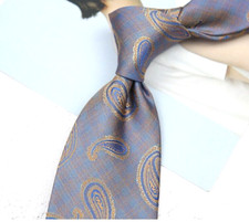 New Classic Paisley Brown Blue JACQUARD WOVEN 100 Silk Men's Necktie Tie
