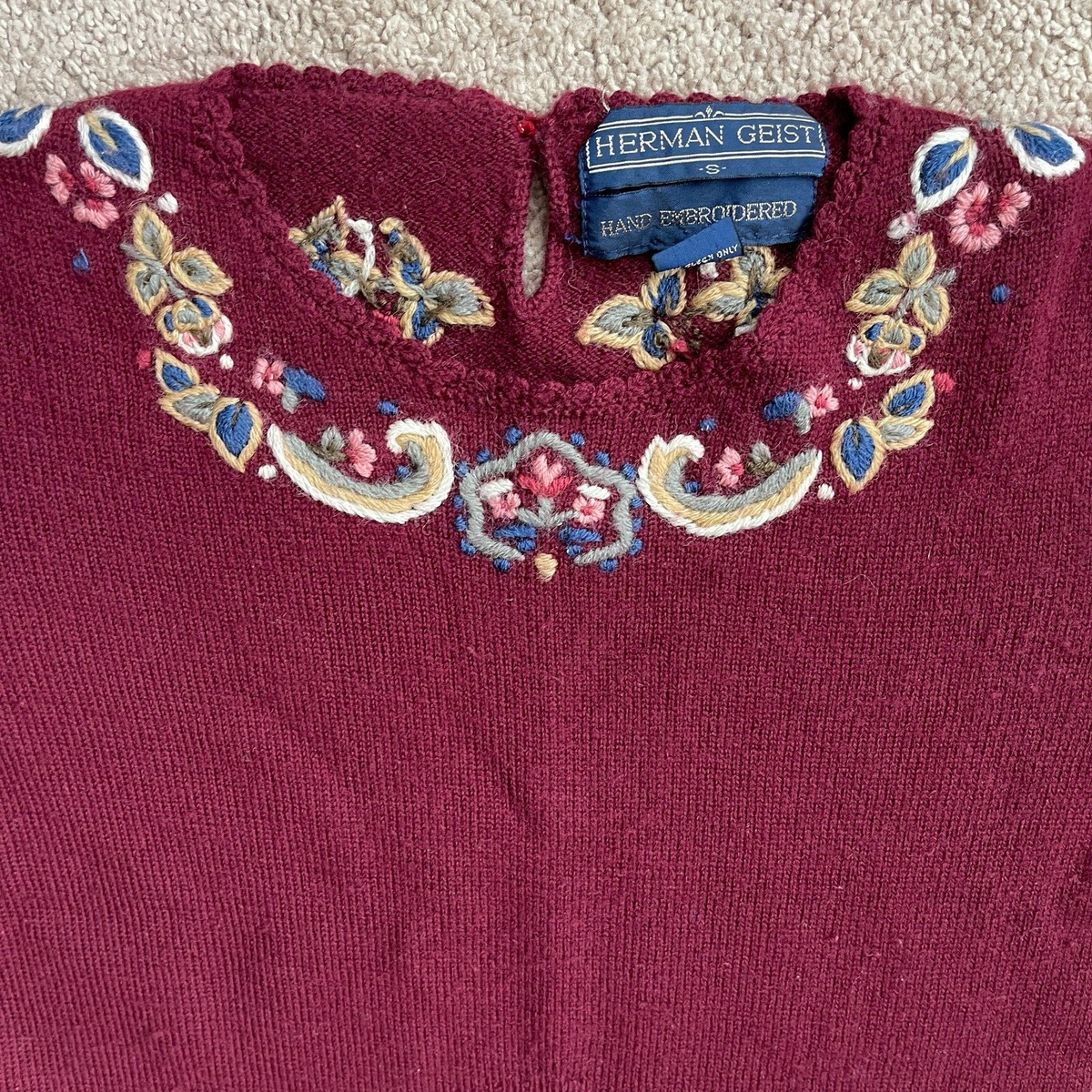 Vintage 90's Herman Geist Wool Sweater Hand Embroidered