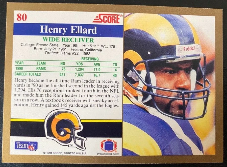 Henry ELLARD 1991 Score #80 Los Angeles Rams - Image 2 of 2