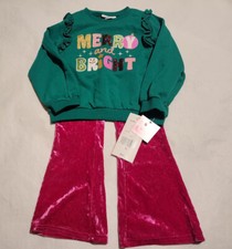 NWT Rare Editions Christmas Merry  Bright Sweatshirt Velour Pants Girls 6