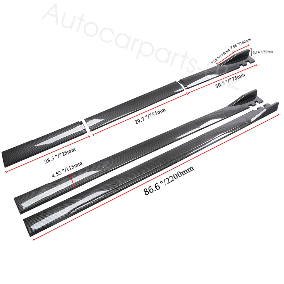 86.6" Carbon Style Side Skirts Extension Rocker Panel For Mitsubishi Eclipse GSX Foto 4 de 4