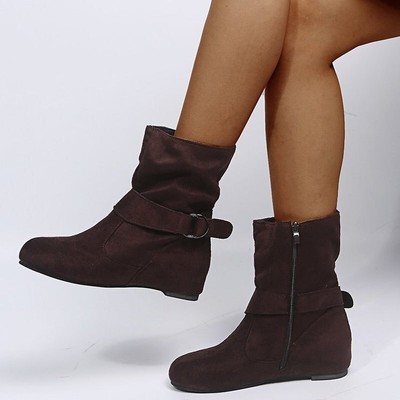 Boots Women's Shoes Ankle Boot Round Toe Thick Heel Low Tube Gray Boots