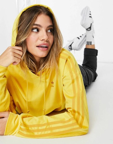 adidas Originals Women's Comfy Cords Velvet Corduroy Hoodie Hooded Pullover - Picture 17 of 27