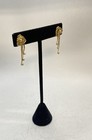 14K Yellow Gold Floral Tassel Dangle Earrings Triple Chain Beads Tested 2.4g — photo 2