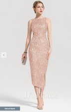 JJ's House Dusty Rose Sheath/Column Scoop Tea-Length Lace Cocktail Dress