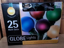 25 Multi Color 1.5" Satin Globe String Lights Indoor Outdoor 24ft Vintage 
