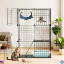 3-Tier Cat Cage & Playpen - Indoor Enclosure with 3 Doors & 2 Ramps for Cats