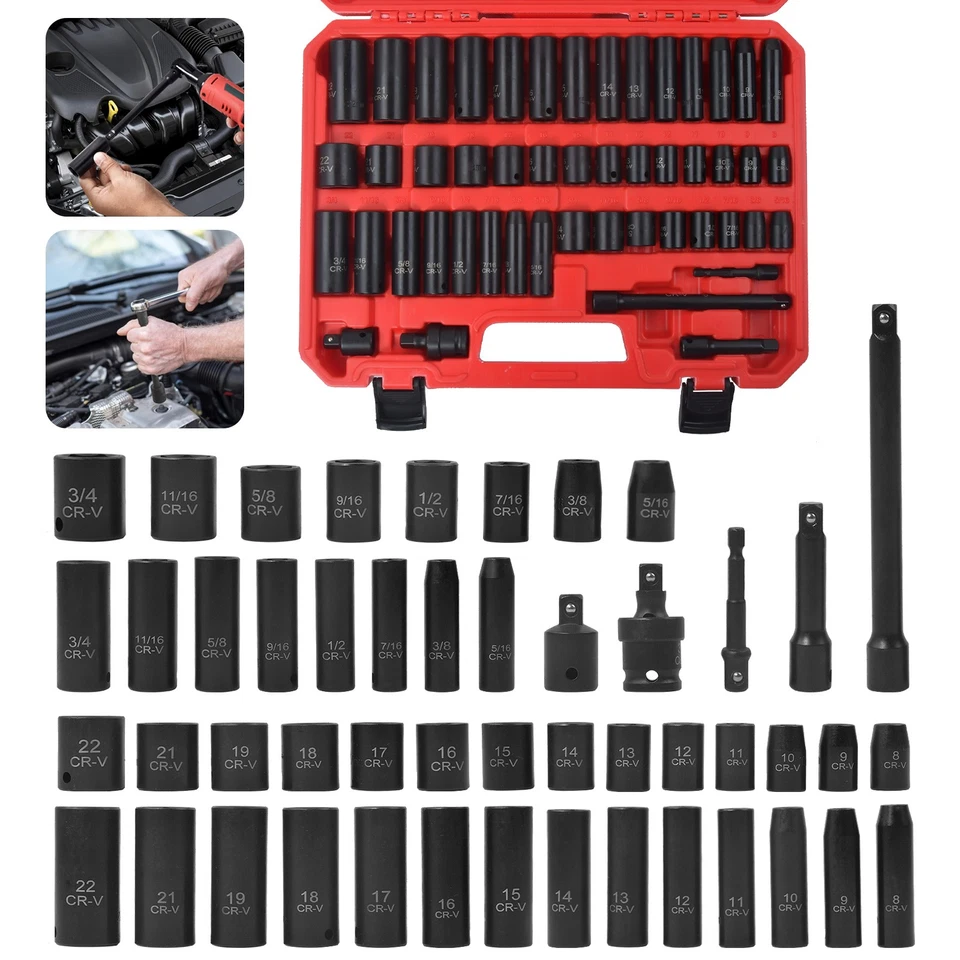 3/8-Inch Drive Impact Socket Set 49Pcs Metric (8-22mm) and SAE (5/16"-3/4") 6 Pt - Image 3 of 4