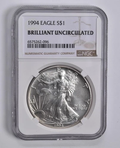 BU 1994 American Silver Eagle $1 NGC Brilliant Uncirculated Brown Label *4415