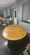Solid Oak Extendable Dining Table with 4 Leather and Wooden Chairs