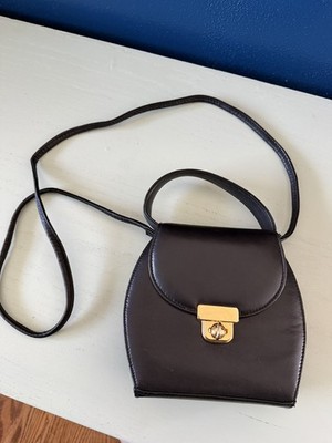 Vintage Tannery West Black Leather Crossbody Purse Handbag Minimalist Gold