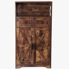 Farmhouse Storage Cabinet Bathroom Floor Cabinet Kitchen Pantry w/ Drawers Brown