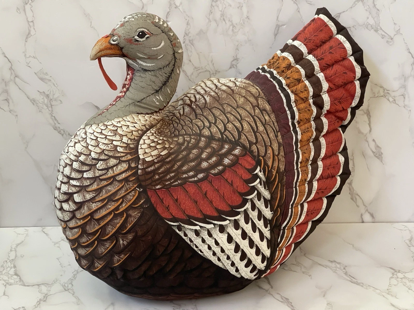 VTG Handmade Stuffed Fabric Turkey Table Centerpiece Thanksgiving Décor 14"