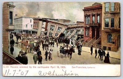 Antique SAN FRANCISCO California Earthquake Wrecked Houses 1907