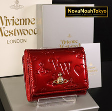 Vivienne Westwood Trifold Wallet Red Patent Embossed Gold Orb Logo Italy JP