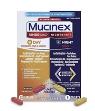 Mucinex Day And Night Sinus Max Nightshift 20 Caplets Exp 08/2026 Sealed