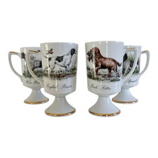 Set tazze piedistallo cane sportivo porcellana dipinta a mano tradizionale inglese vintage
